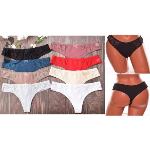 Csipkebetétes, egyszínű pamut tanga M, L, XL, 2XL