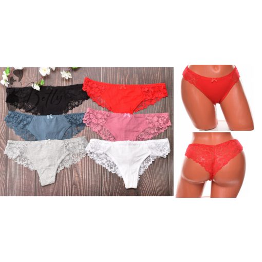 Bordázott anyagú, csipkebetétes brazil bugyi M, L, XL, 2XL