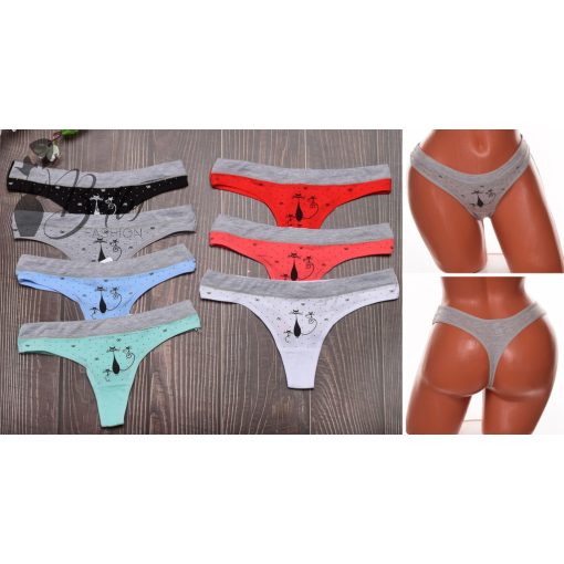 Cica mintás, derekán eltérő színű pamut tanga S, M, L, XL