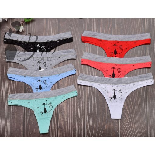 Cica mintás, derekán eltérő színű pamut tanga S, M, L, XL