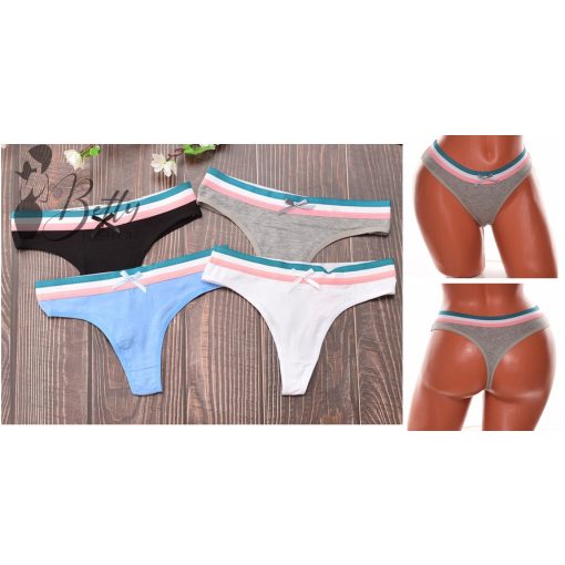 Egyszínű, derekán színes csíkos, pamut tanga S, M, L, XL