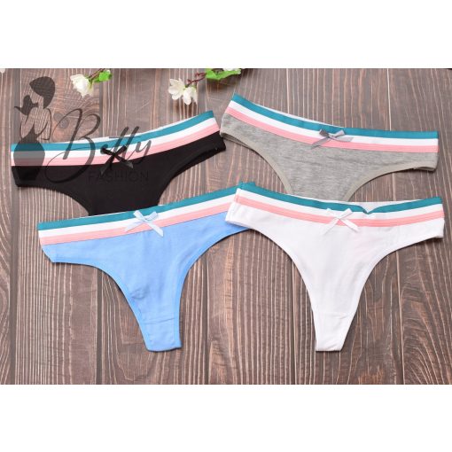 Egyszínű, derekán színes csíkos, pamut tanga S, M, L, XL