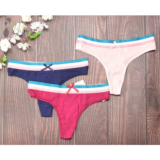 Egyszínű, derekán színes csíkos, pamut tanga S, M, L, XL