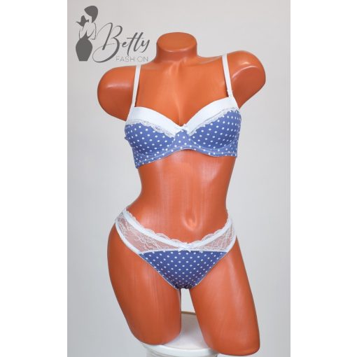 Pöttyös és csipkerátétes melltartó+tanga szett 