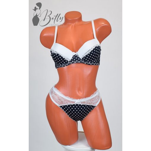 Pöttyös és csipkerátétes melltartó+tanga szett 