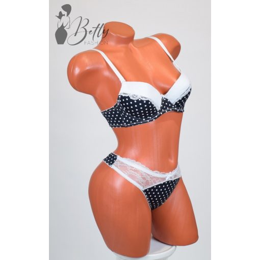 Pöttyös és csipkerátétes melltartó+tanga szett 