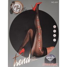 Piros masnis és strasszköves, fekete necc harisnya