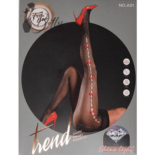 Piros masnis és strasszköves, fekete necc harisnya