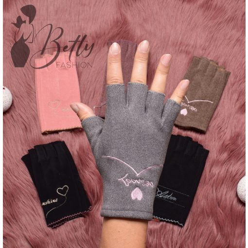 Hímzett mintás, ujjvég nélküli kesztyű  