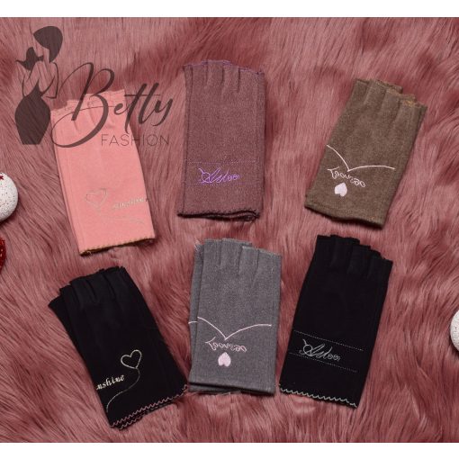 Hímzett mintás, ujjvég nélküli kesztyű  