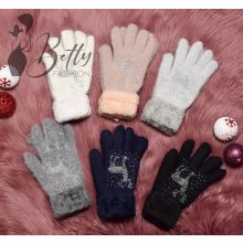 Szőrme bélelt, strasszköves szarvasmintás kesztyű 