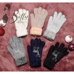 Szőrme bélelt, strasszköves szarvasmintás kesztyű 