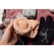 Szőrme bélelt, strasszköves szarvasmintás kesztyű 