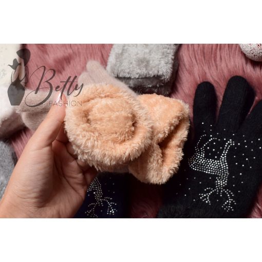 Szőrme bélelt, strasszköves szarvasmintás kesztyű 