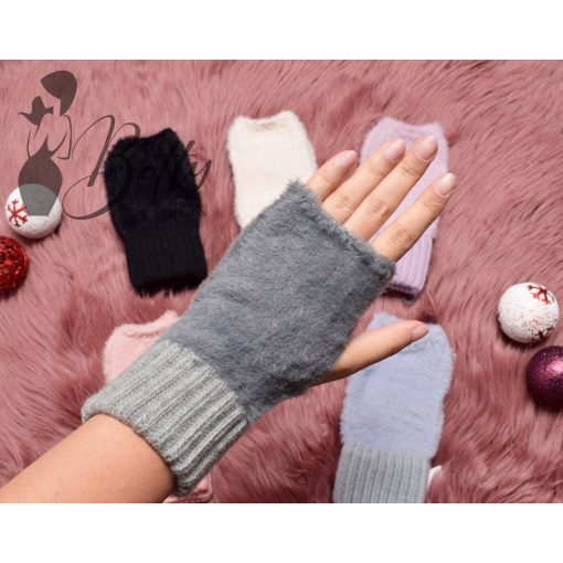 Szőrmés, ujjvég nélküli kesztyű  