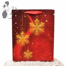 Piros-bordó alapon csillagmintás, papírtáska