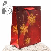Piros-bordó alapon csillagmintás, papírtáska