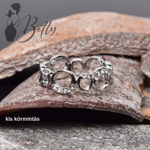 Ezüst színű, mintás, strasszkő díszes gyűrű