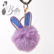 Nyuszifüles, műszőrme, pom-pom kulcstartó/táskadísz