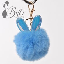 Nyuszifüles, műszőrme, pom-pom kulcstartó/táskadísz