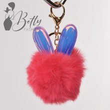 Nyuszifüles, műszőrme, pom-pom kulcstartó/táskadísz