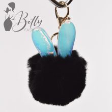Nyuszifüles, műszőrme, pom-pom kulcstartó/táskadísz