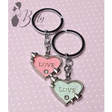 Szív alakú, feliratos és strasszkő díszes kulcstartó - 2 darabos szett