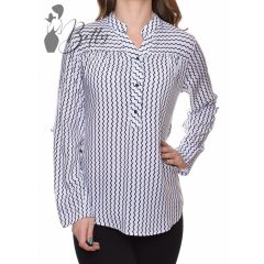   Fehér alapon, sötétkék cikk-cakk mintás ing-blúz 46, 48, 50, 52, 54