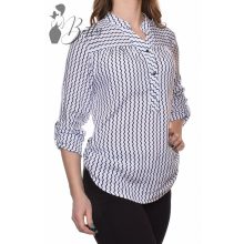 Fehér alapon, sötétkék cikk-cakk mintás ing-blúz 46, 48, 50, 52, 54