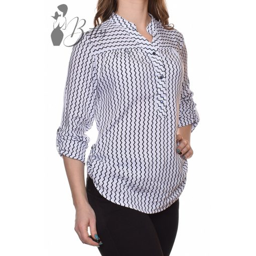 Fehér alapon, sötétkék cikk-cakk mintás ing-blúz 46, 48, 50, 52, 54