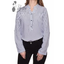 Fehér alapon, sötétkék cikk-cakk mintás ing-blúz 46, 48, 50, 52, 54