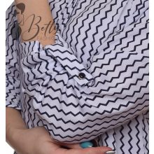 Fehér alapon, sötétkék cikk-cakk mintás ing-blúz 46, 48, 50, 52, 54