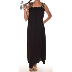 Fekete maxiruha leopárdmintás pántokkal M-L