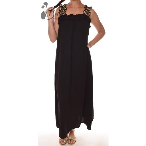 Fekete maxiruha leopárdmintás pántokkal M-L