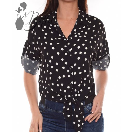 Pöttyös, megkötős, roll-up ujjú blúz/felső S-M-L