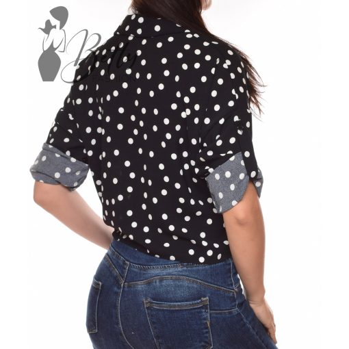 Pöttyös, megkötős, roll-up ujjú blúz/felső S-M-L