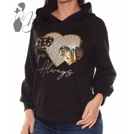 Szív mintás, kapucnis pulóver S-M-L