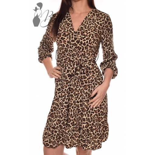 Leopárd mintás, fodros aljú ruha S-M-L