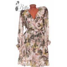 Virágmintás, deréknál öves ruha S/M