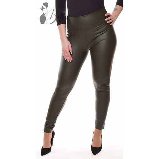 Sötétzöld színű, műbőr leggings S/M