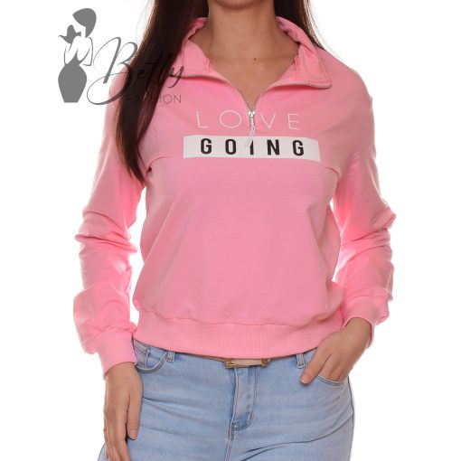 Feliratos, mellig cipzáros, laza pulóver XS/S, M/L, XL/2XL