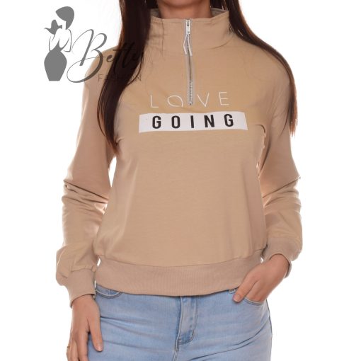 Feliratos, mellig cipzáros, laza pulóver XS/S, M/L, XL/2XL