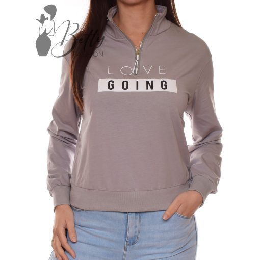 Feliratos, mellig cipzáros, laza pulóver XS/S, M/L, XL/2XL