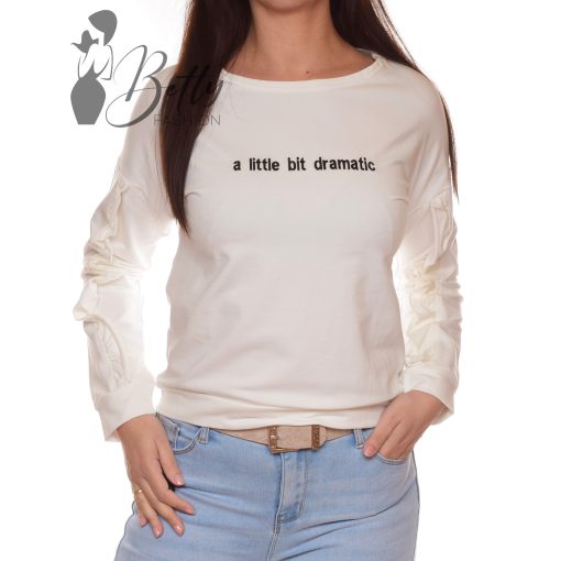 Fodros ujjú, feliratos pulóver S/M, L/XL