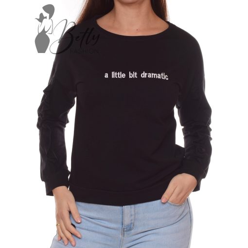 Fodros ujjú, feliratos pulóver S/M, L/XL