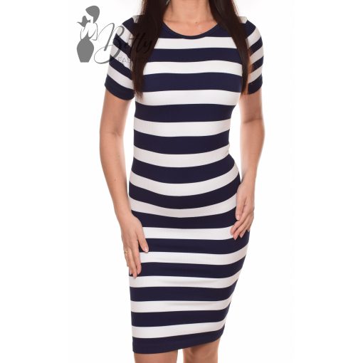 Széles csíkos, rövid ujjú midi ruha S/M, L/XL