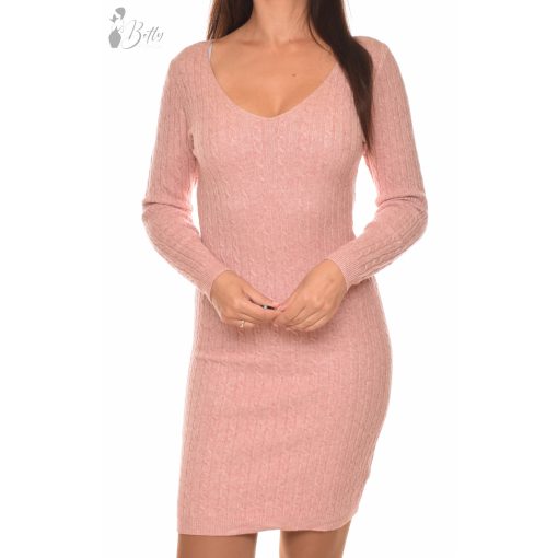 Anyagában csavart mintás, V-nyakú, kötött ruha S/M, L/XL
