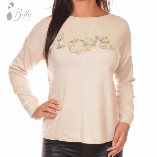 Gyöngy és virág díszes, kötött felső M/L, XL/XXL