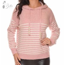 Csíkos, kapucnis kötött pulóver M/L, XL/XXL