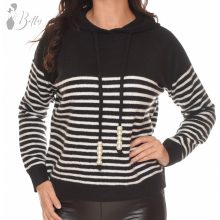 Csíkos, kapucnis kötött pulóver M/L, XL/XXL